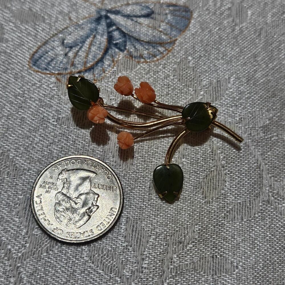vintage coquette cottagecore angel skin coral and jade roses brooch - Picture 2 of 3